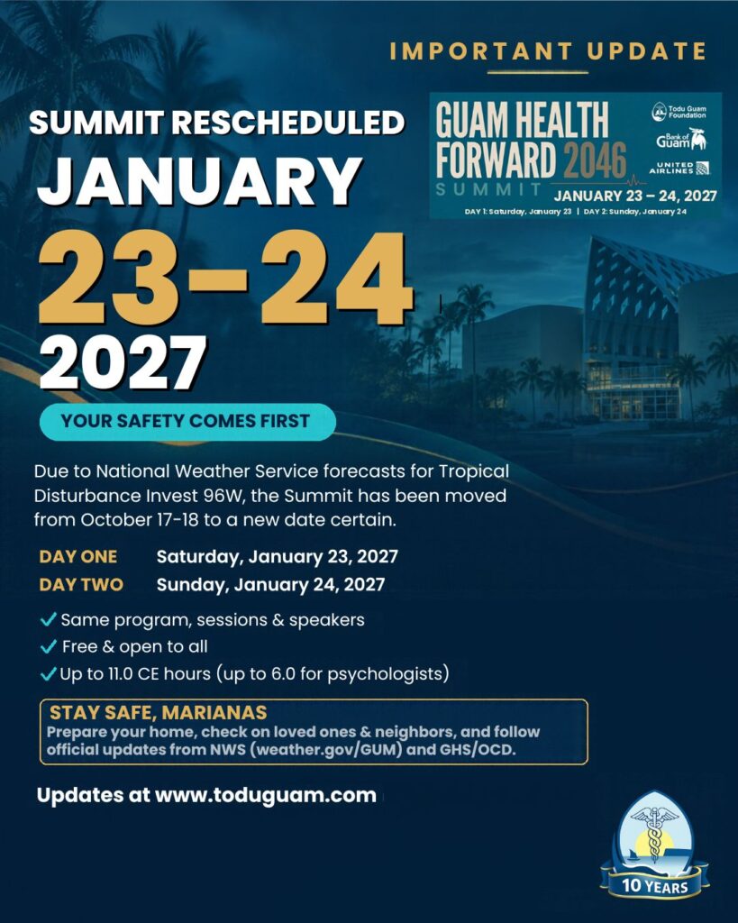 Guam Health Forward 2046 Summit rescheduled to January 23–24, 2027, with community safety as the priority.